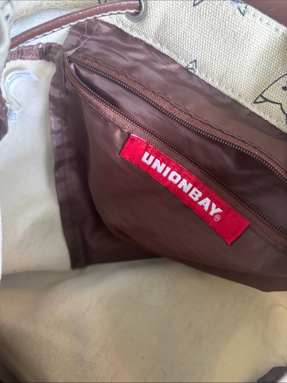 UNIONBAY Cream Canvas Backpack with Pink & Teal Aztec Trim - Picture 5 of 5